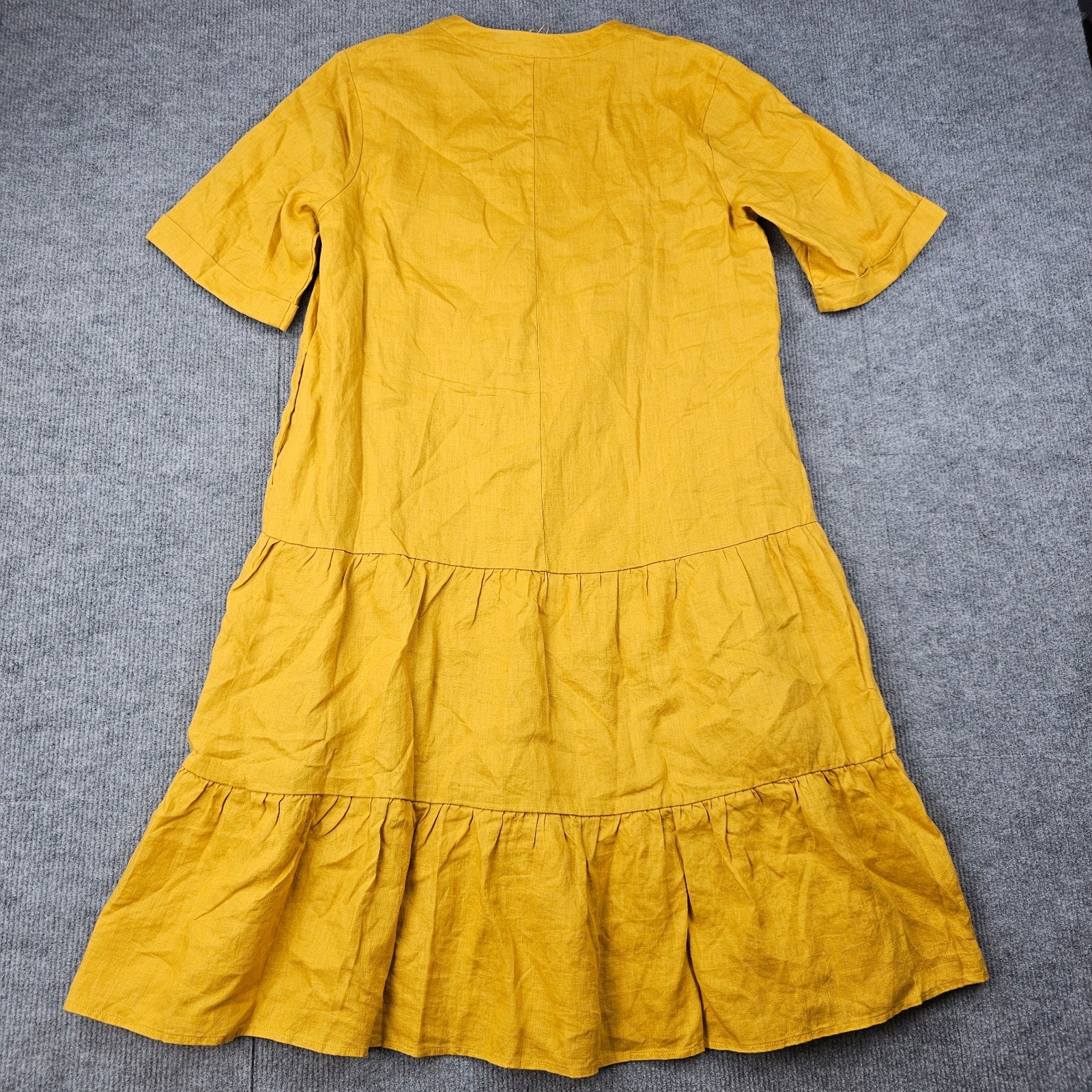 Grae Cove Linen Midi Dress Womens Medium Yellow Tiered Coastal Western Minimal — image 5 of 6